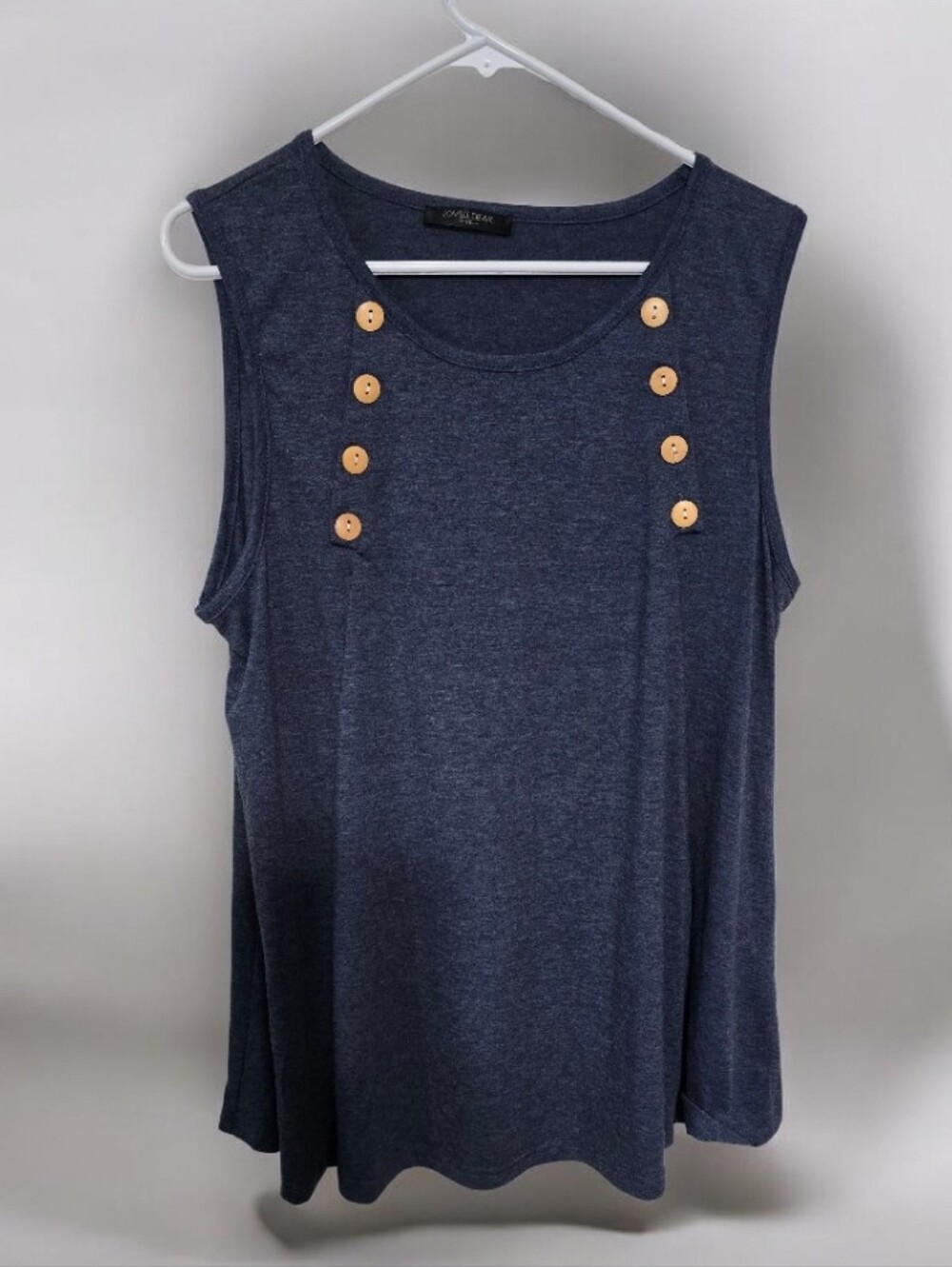 #6144 Love.dear Love Tree Navy Button-Detail Sleeveless Tank